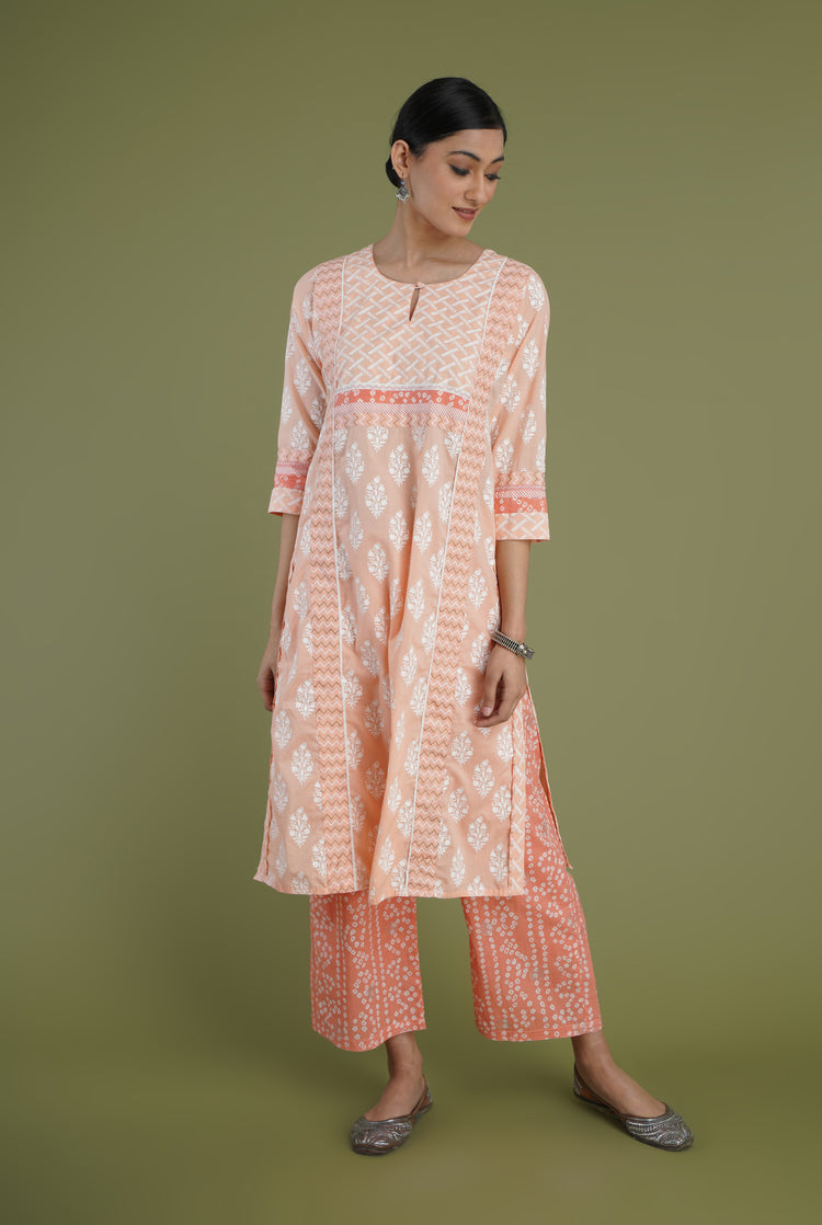 Afreen Kurta Peach White (6969116950575)