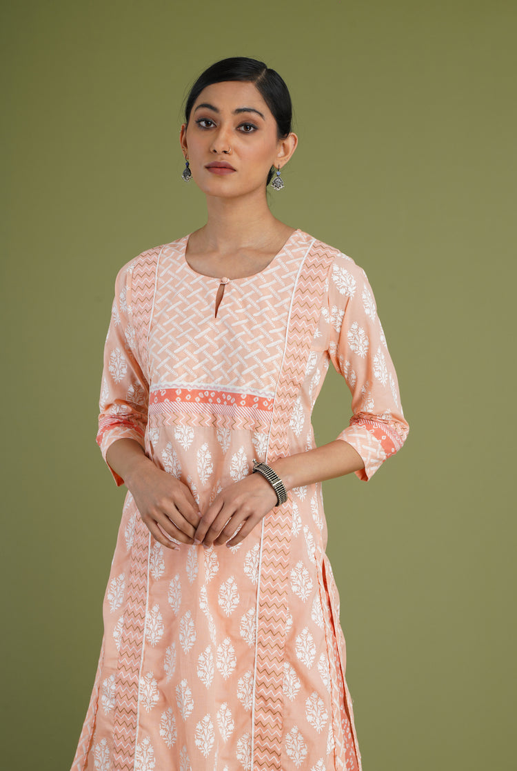 Afreen Kurta Peach White (6969116950575)