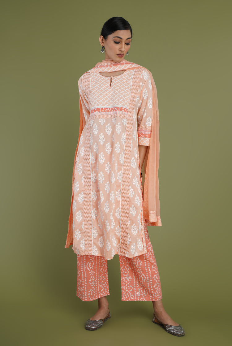 Rozana Pant Peach And White Bandhej (6969287245871)
