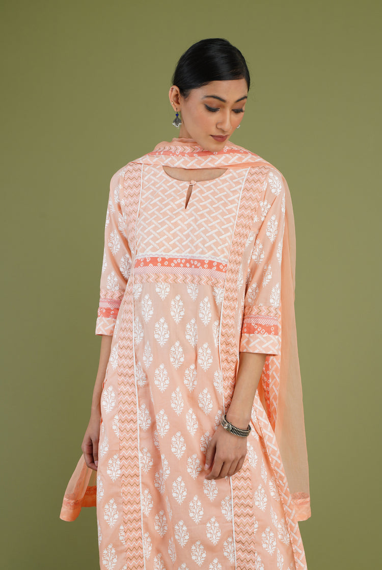 Afreen Kurta Peach White (6969116950575)