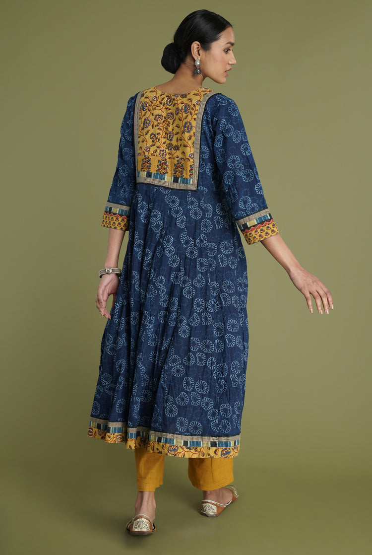 Anarkali Crinkled Kurta Mustard Indigo (6936653266991)