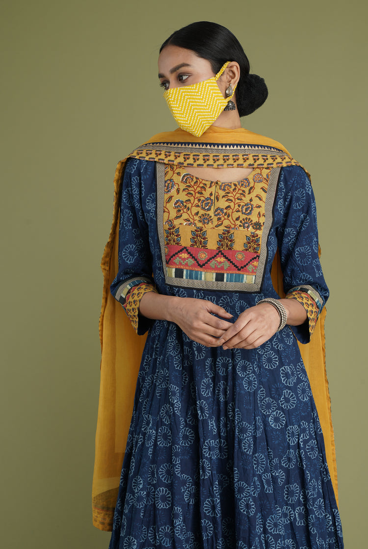 Anarkali Crinkled Kurta Mustard Indigo (6936653266991)