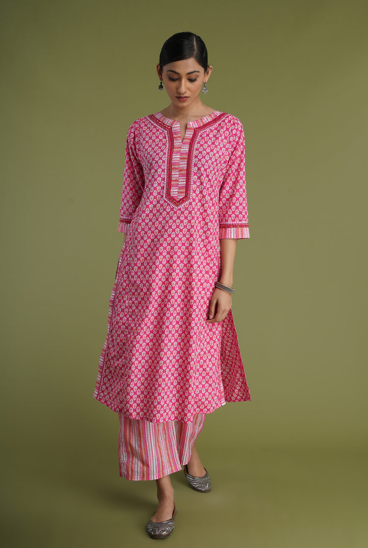 Rozana Kurta Pink White (6969135136815)