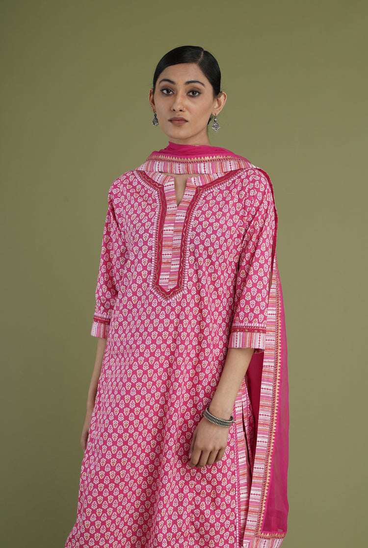 Rozana Kurta Pink White (6969135136815)