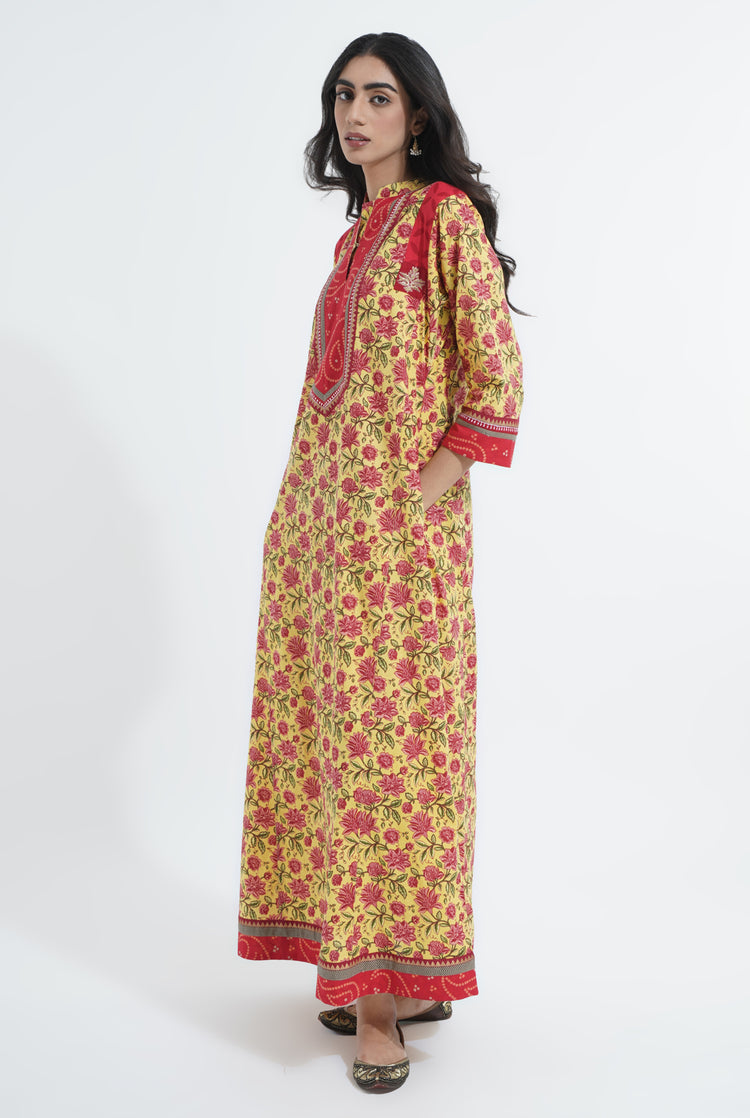 Yoke Caftan Yellow Red Bandhni (6870139109423)