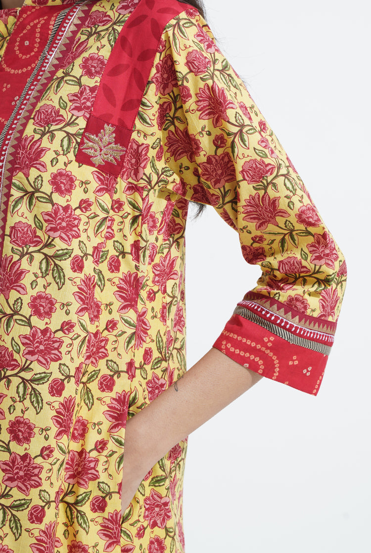 Yoke Caftan Yellow Red Bandhni (6870139109423)