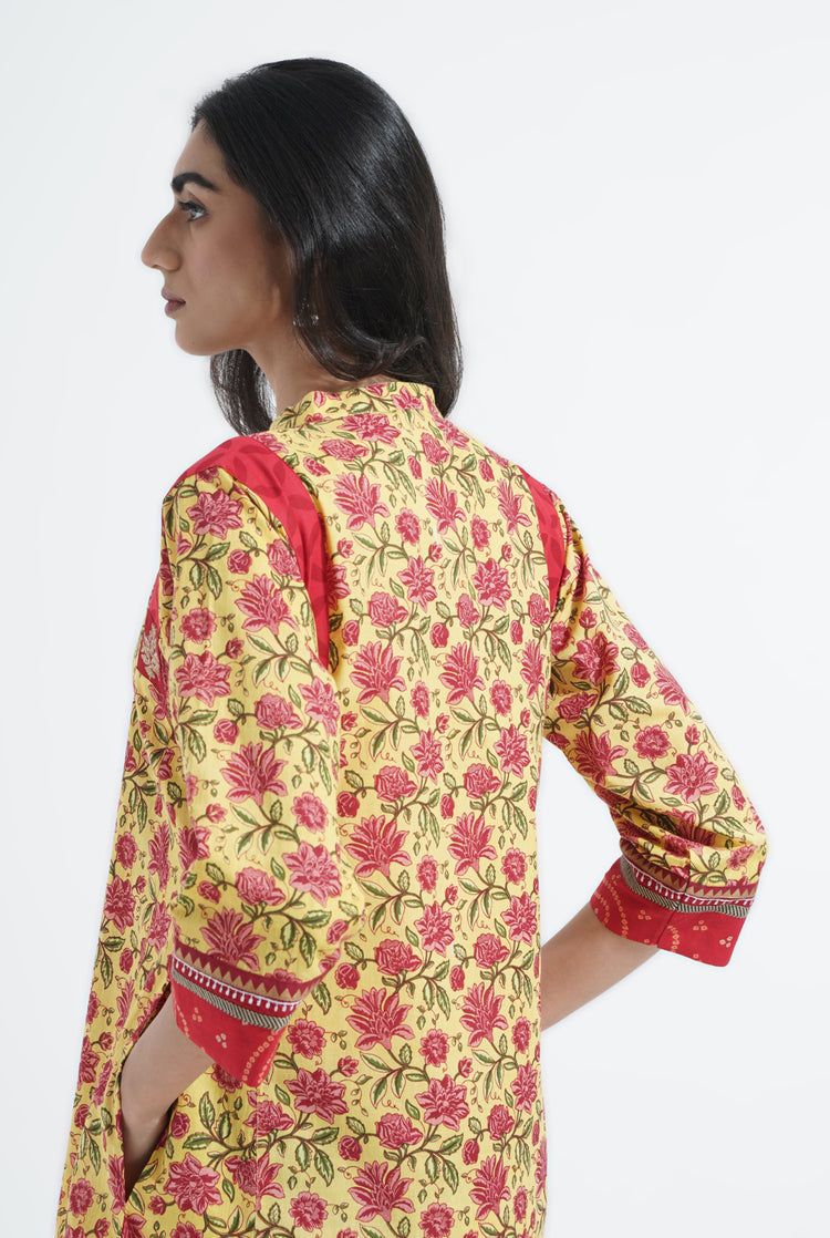 Yoke Caftan Yellow Red Bandhni (6870139109423)