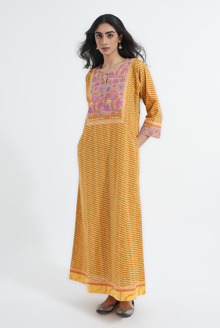 Yoke Caftan Ochre Yellow Mustard Pink (6870138683439)