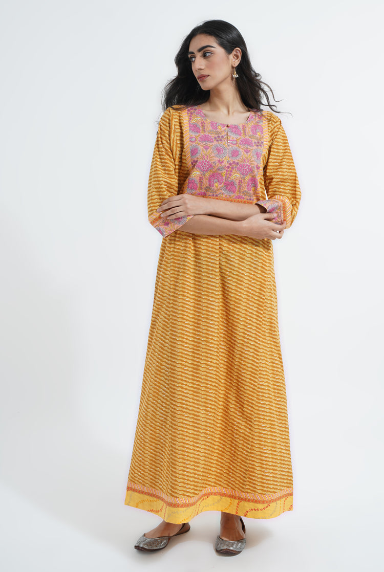 Yoke Caftan Ochre Yellow Mustard Pink (6870138683439)