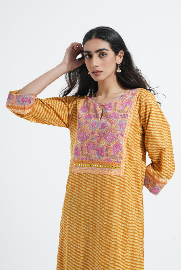 Yoke Caftan Ochre Yellow Mustard Pink (6870138683439)