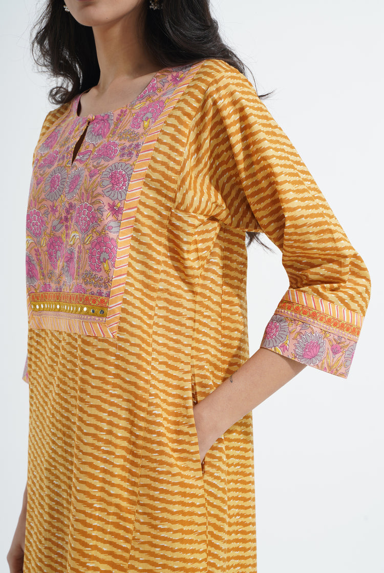 Yoke Caftan Ochre Yellow Mustard Pink (6870138683439)
