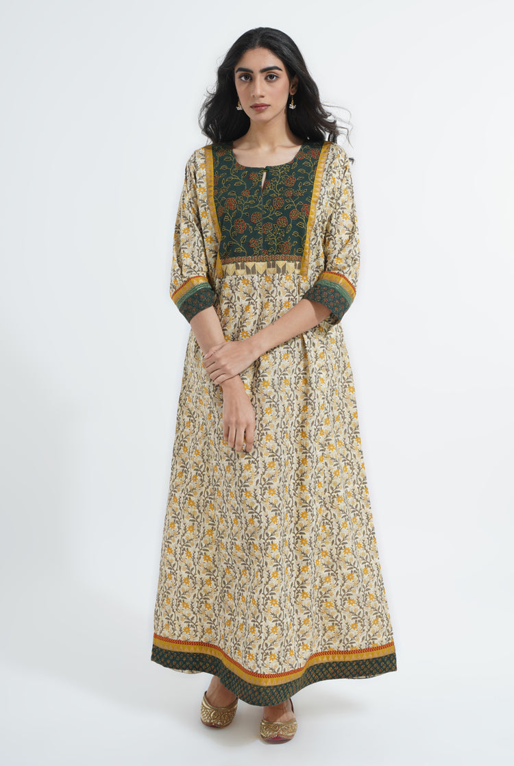 Yoke Caftan Cream Ochre Bottle Green (6870139043887)