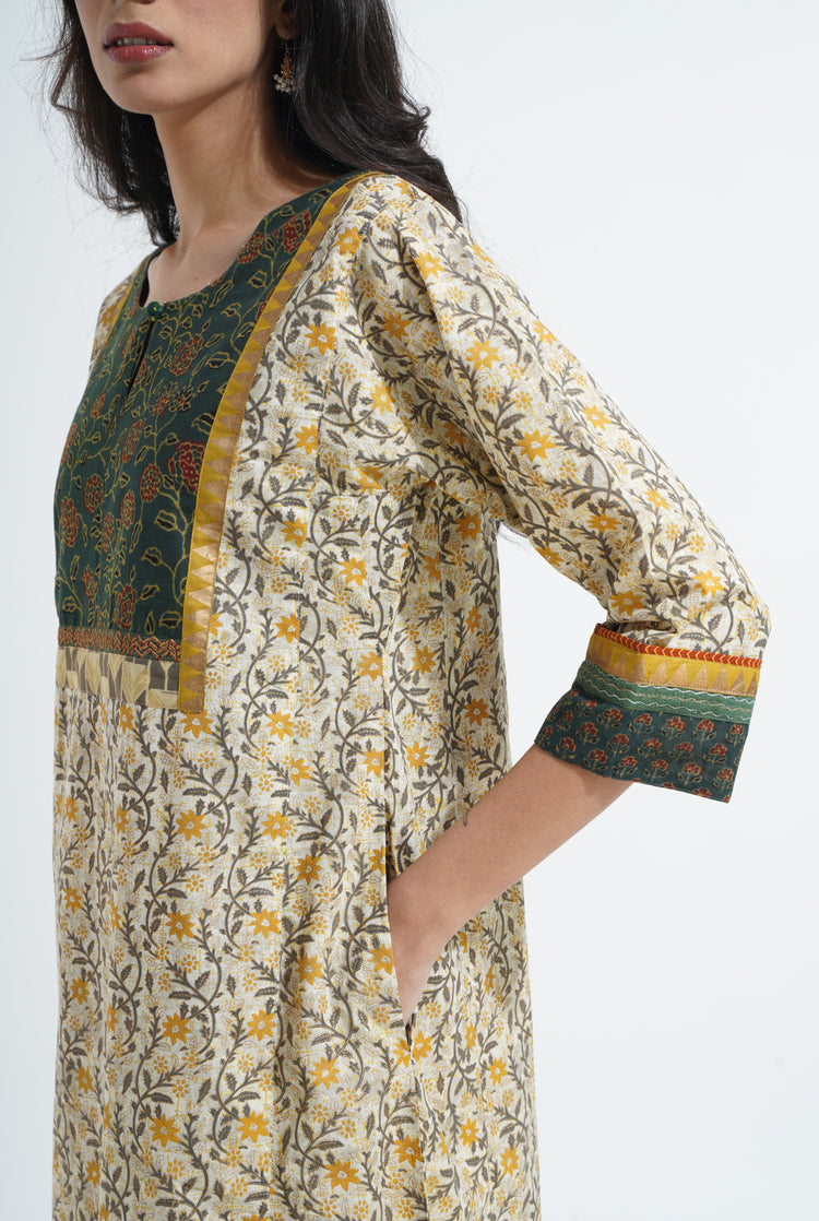 Yoke Caftan Cream Ochre Bottle Green (6870139043887)