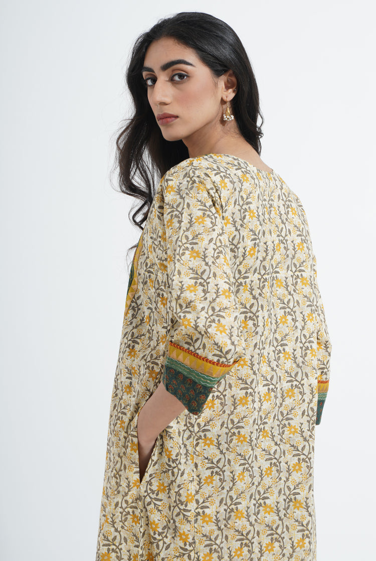 Yoke Caftan Cream Ochre Bottle Green (6870139043887)