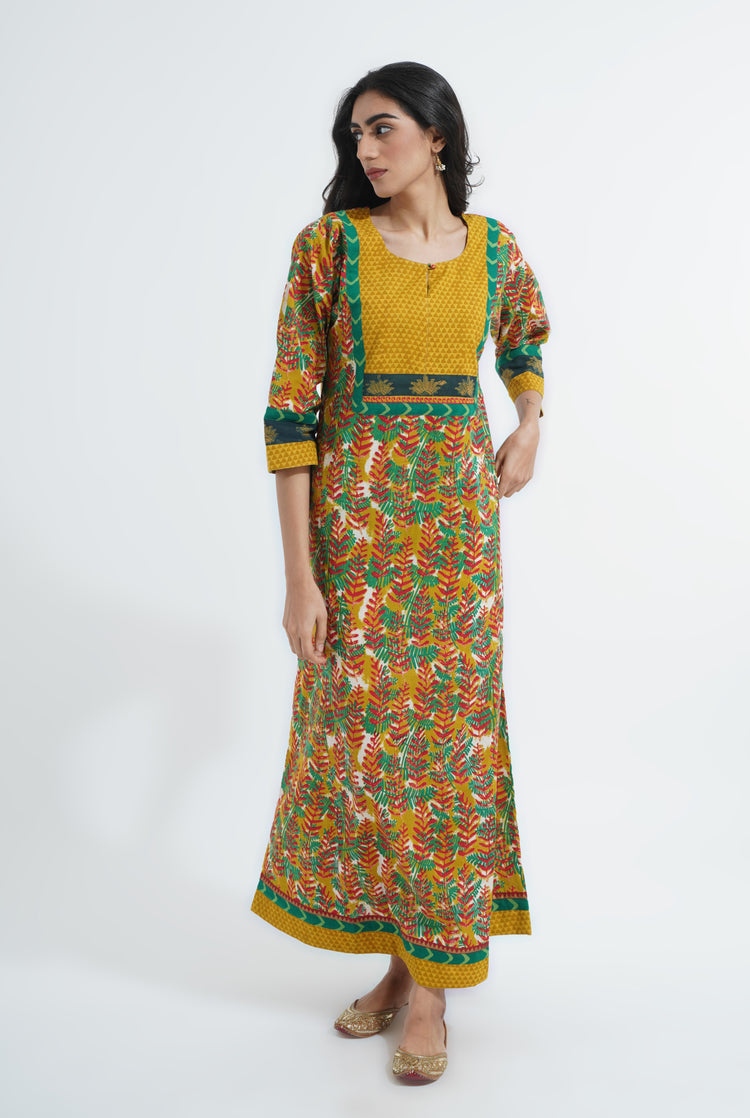 Yoke Caftan Mehendi Green Ochre Yellow (6870139142191)