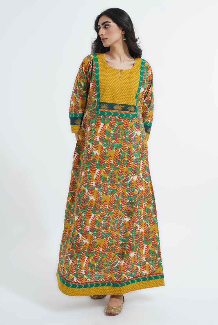 Yoke Caftan Mehendi Green Ochre Yellow (6870139142191)