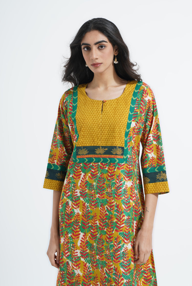 Yoke Caftan Mehendi Green Ochre Yellow (6870139142191)