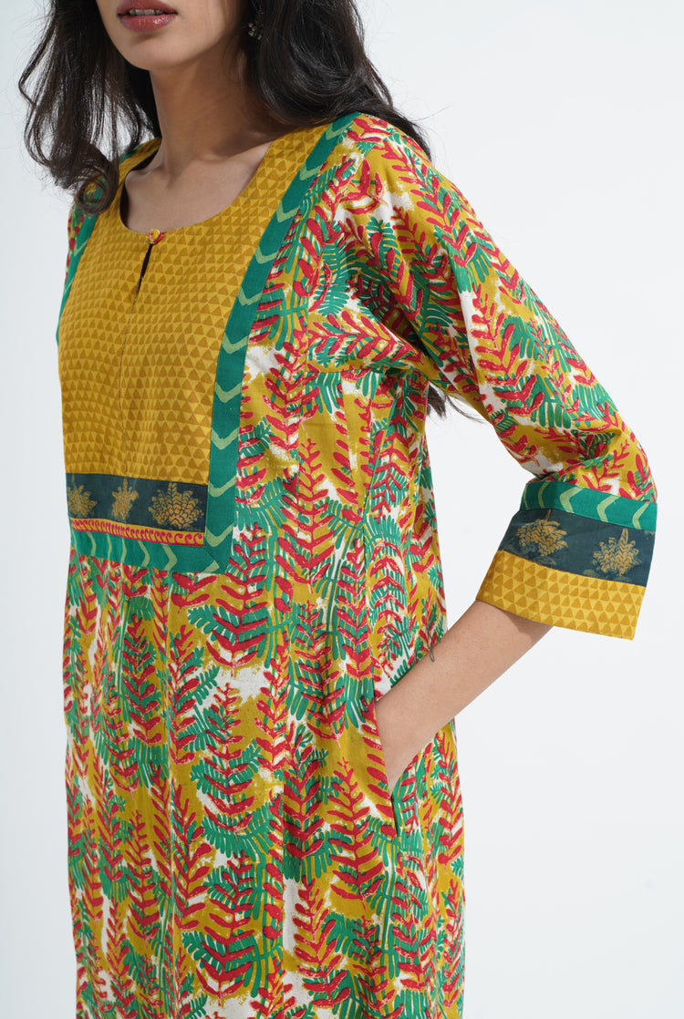 Yoke Caftan Mehendi Green Ochre Yellow (6870139142191)