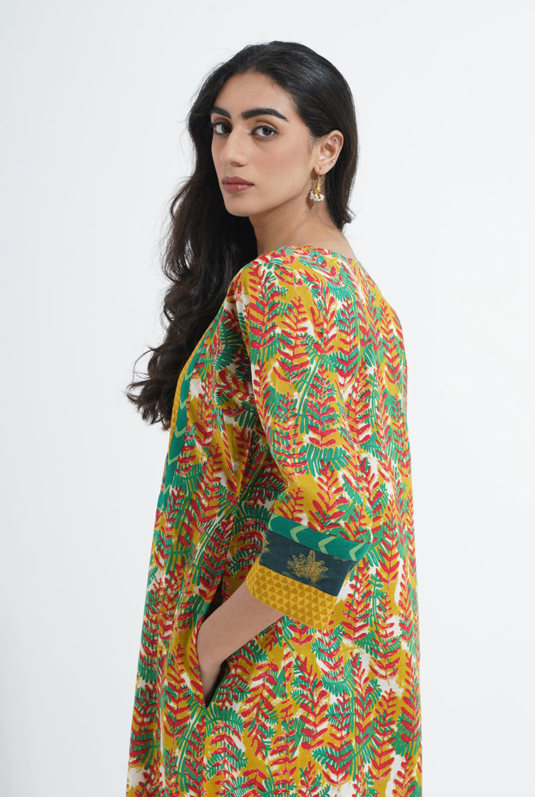 Yoke Caftan Mehendi Green Ochre Yellow (6870139142191)