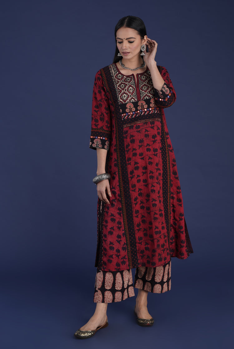 Rozana Pant Printed Black Maroon (6870140682287)