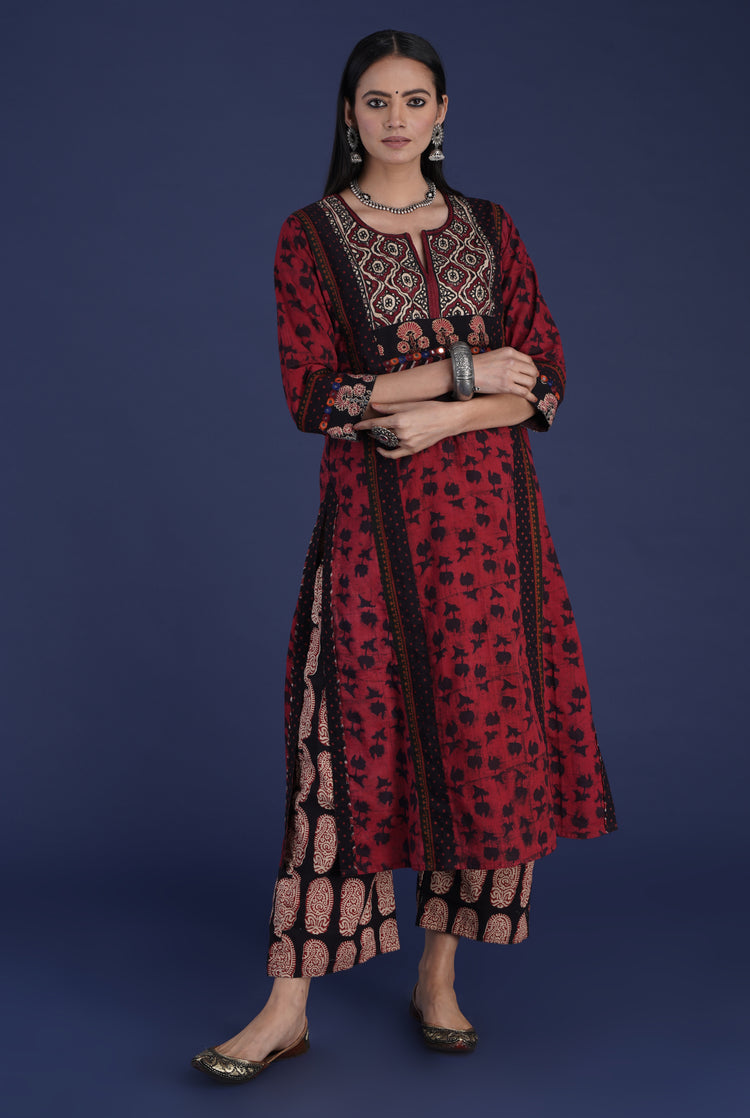 Rozana Pant Printed Black Maroon (6870140682287)