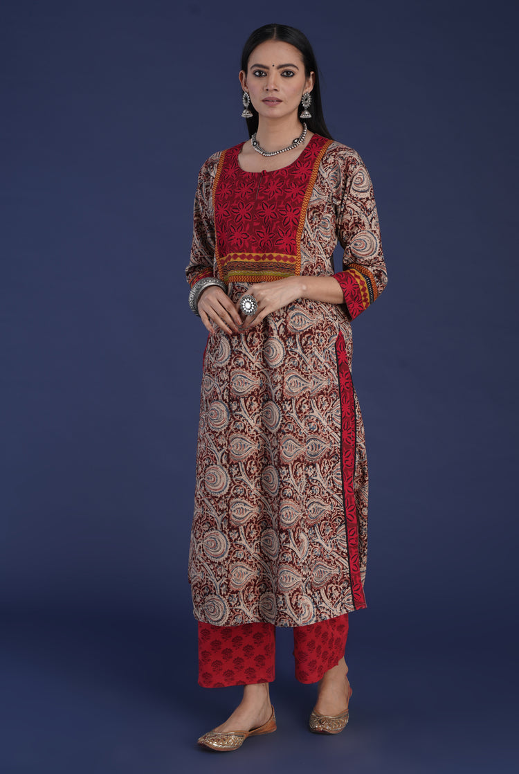 Rozana Pant Printed Maroon Red (6870140747823)