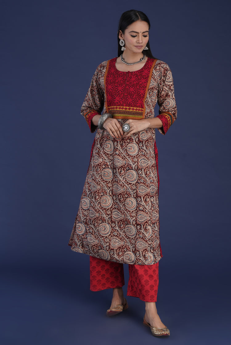 Rozana Pant Printed Maroon Red (6870140747823)