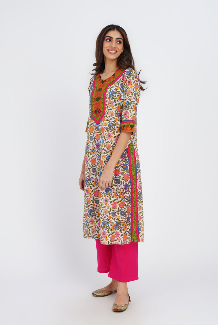 Rozana Kurta Off White Orange (7086833598511)