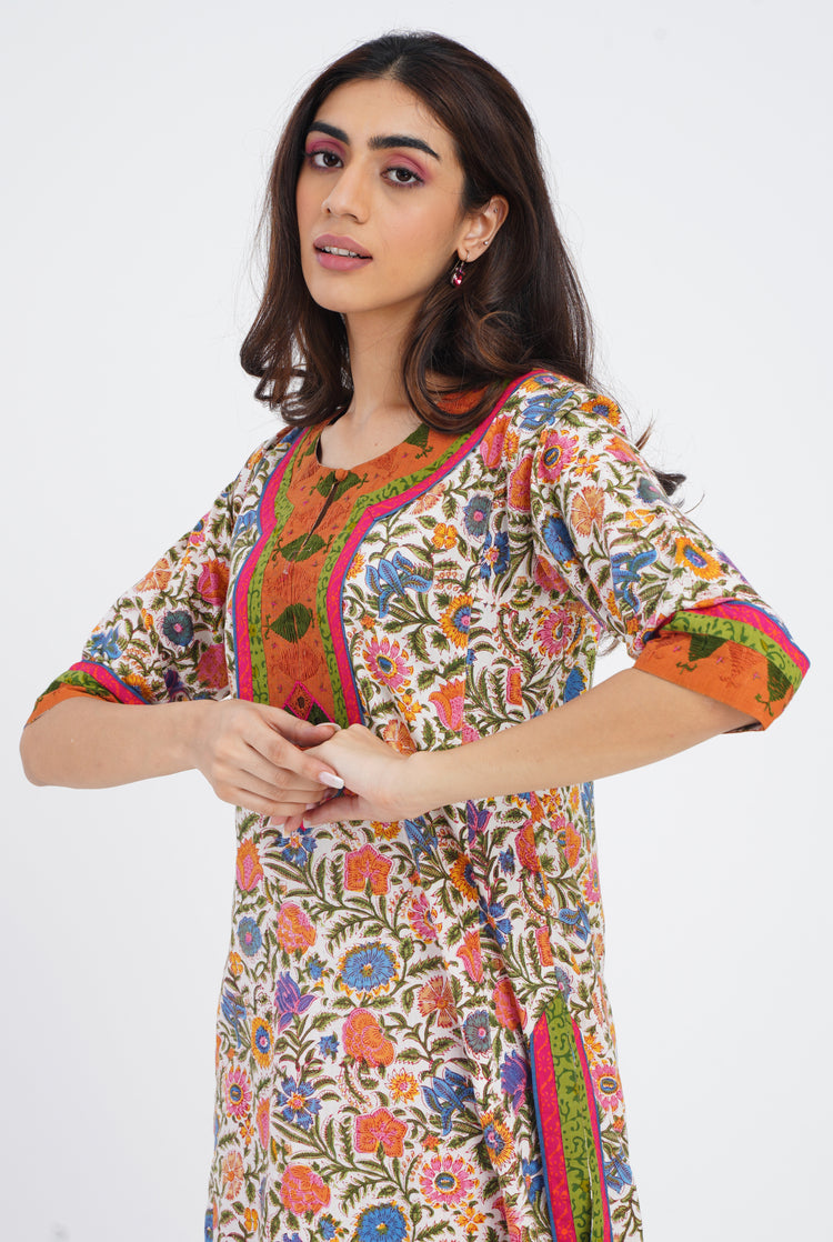 Rozana Kurta Off White Orange (7086833598511)