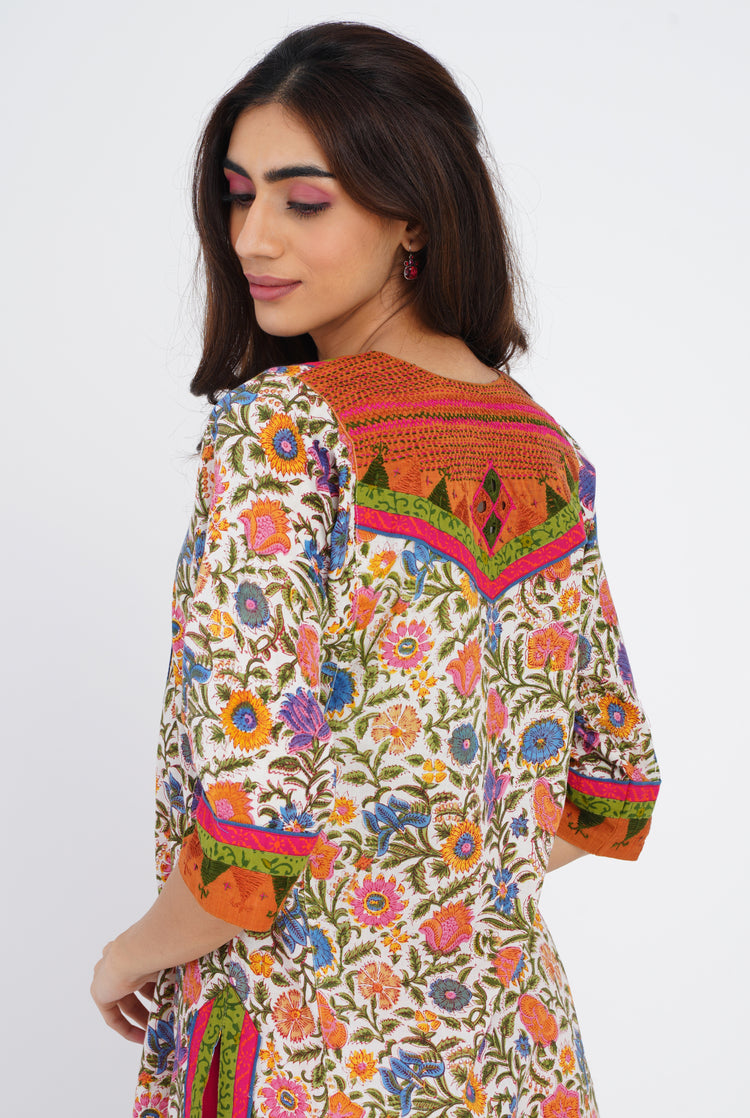 Rozana Kurta Off White Orange (7086833598511)