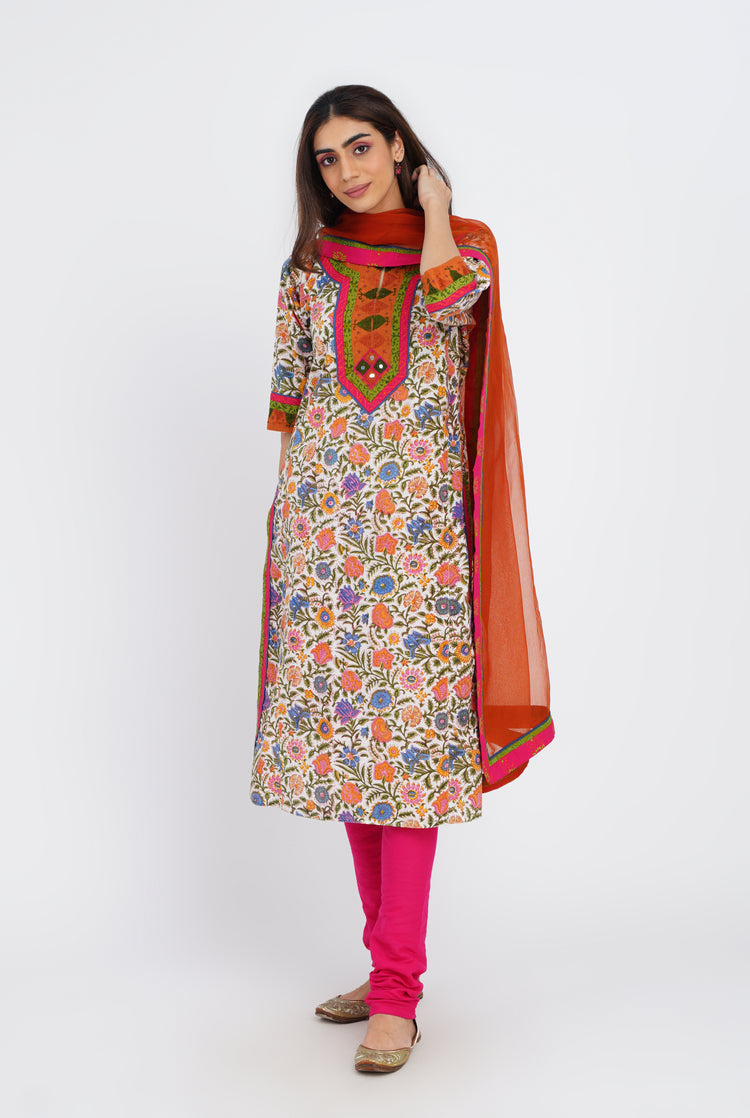 Rozana Kurta Off White Orange (7086833598511)