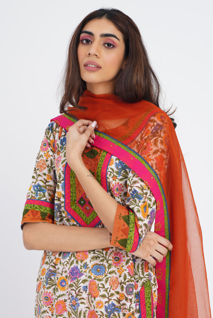 Rozana Kurta Off White Orange (7086833598511)