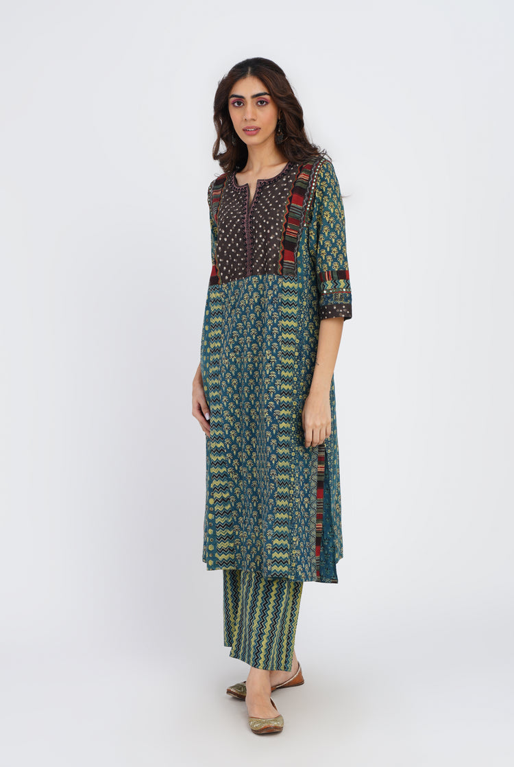 Kashi Kurta Grey Bottle Green (7083274305583)