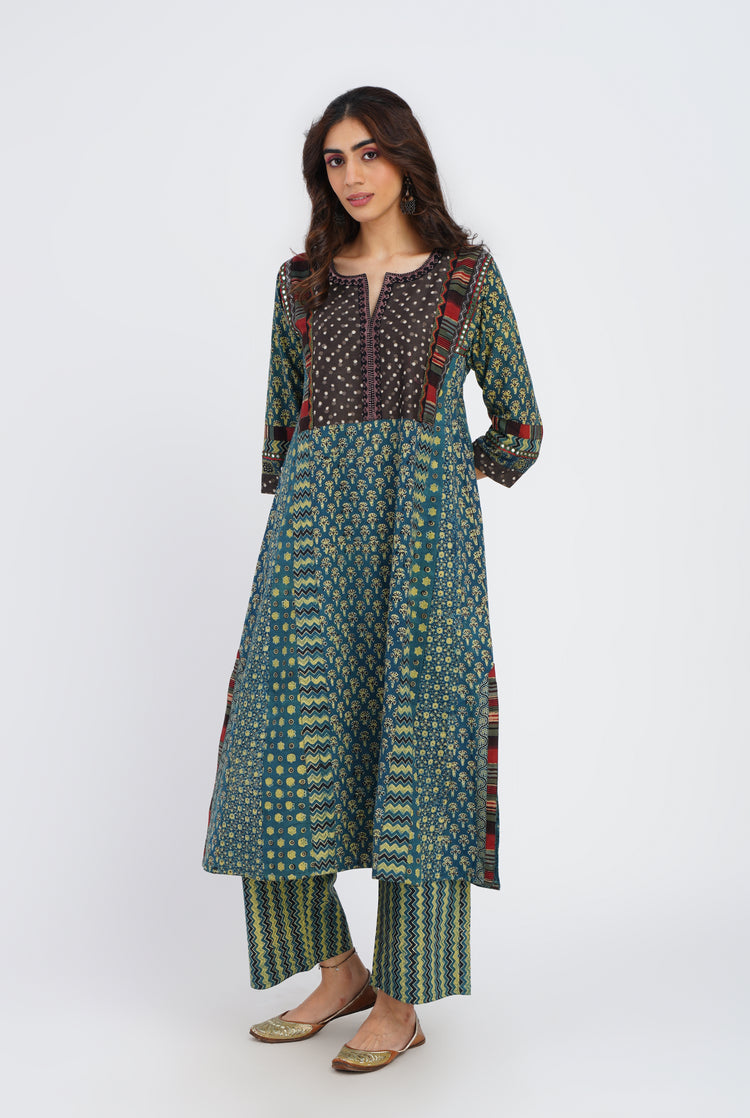 Kashi Kurta Grey Bottle Green (7083274305583)