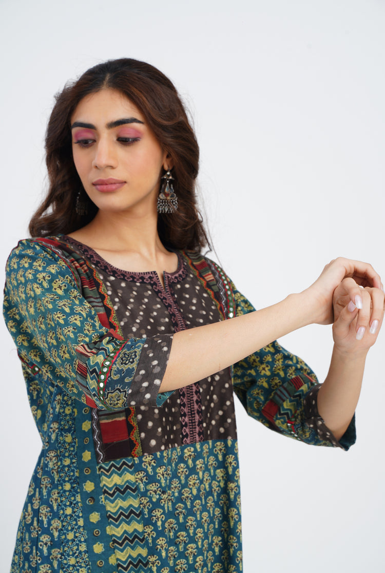Kashi Kurta Grey Bottle Green (7083274305583)