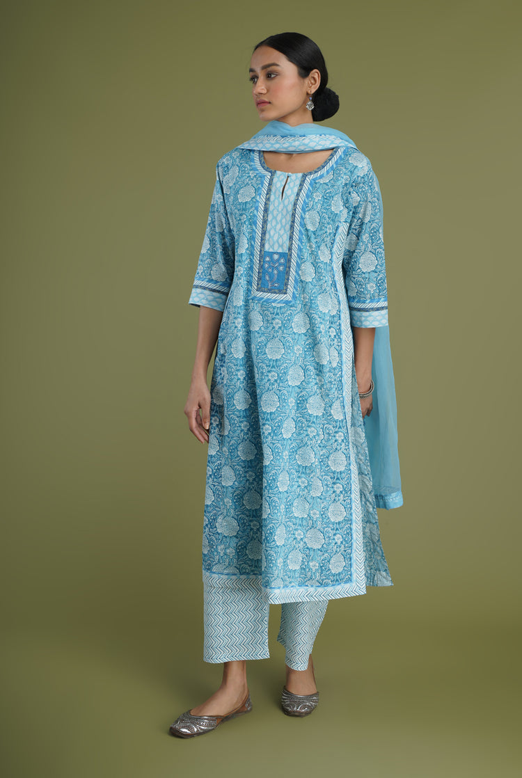 Rozana Printed Pant Blue And White (6969347506223)