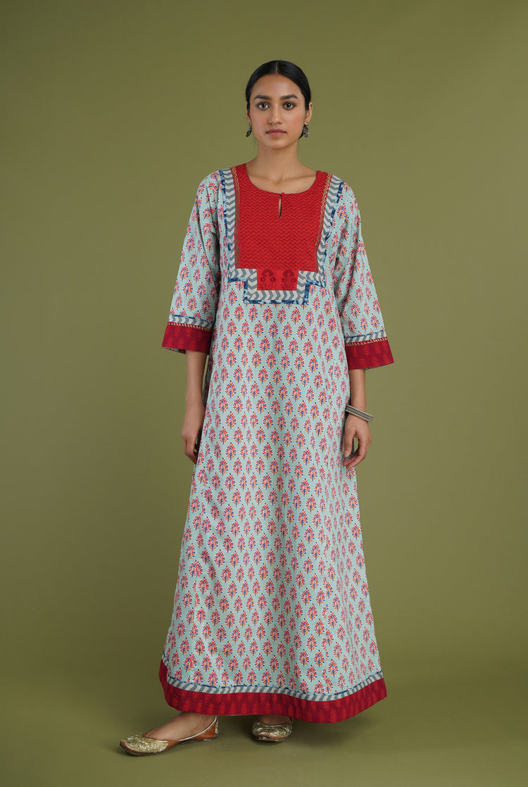 Yoke Caftan Light Blue Indigo Red (6906580729903)
