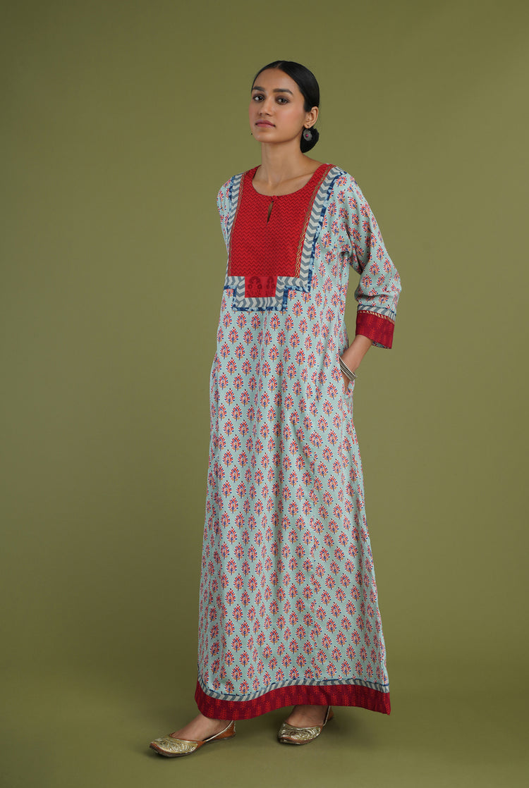 Yoke Caftan Light Blue Indigo Red (6906580729903)