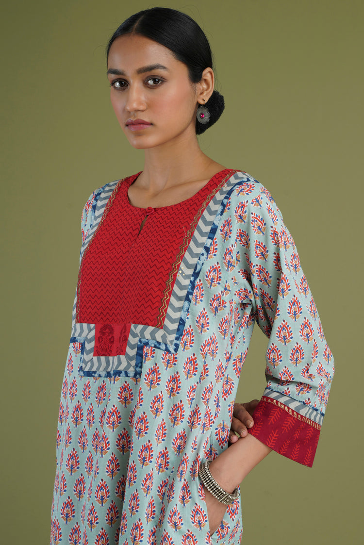 Yoke Caftan Light Blue Indigo Red (6906580729903)