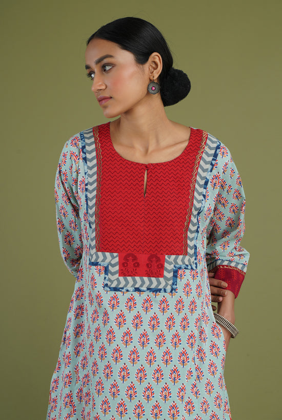 Yoke Caftan Light Blue Indigo Red (6906580729903)