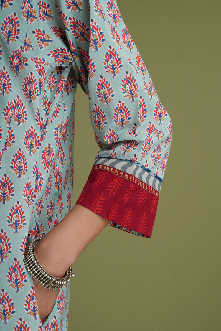 Yoke Caftan Light Blue Indigo Red (6906580729903)