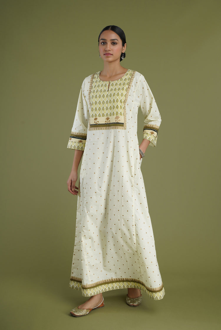 Yoke Caftan Cream White Pista Green (6906580860975)