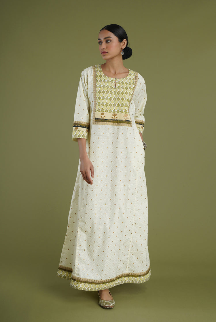 Yoke Caftan Cream White Pista Green (6906580860975)
