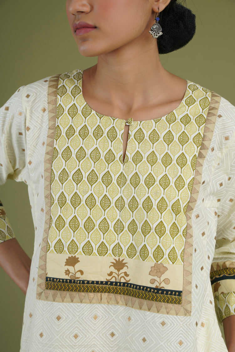 Yoke Caftan Cream White Pista Green (6906580860975)