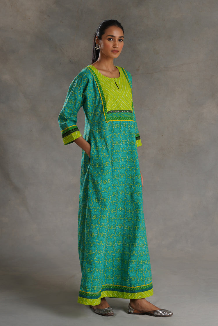 Yoke Caftan Turquoise Parrot Green (7019780538415)