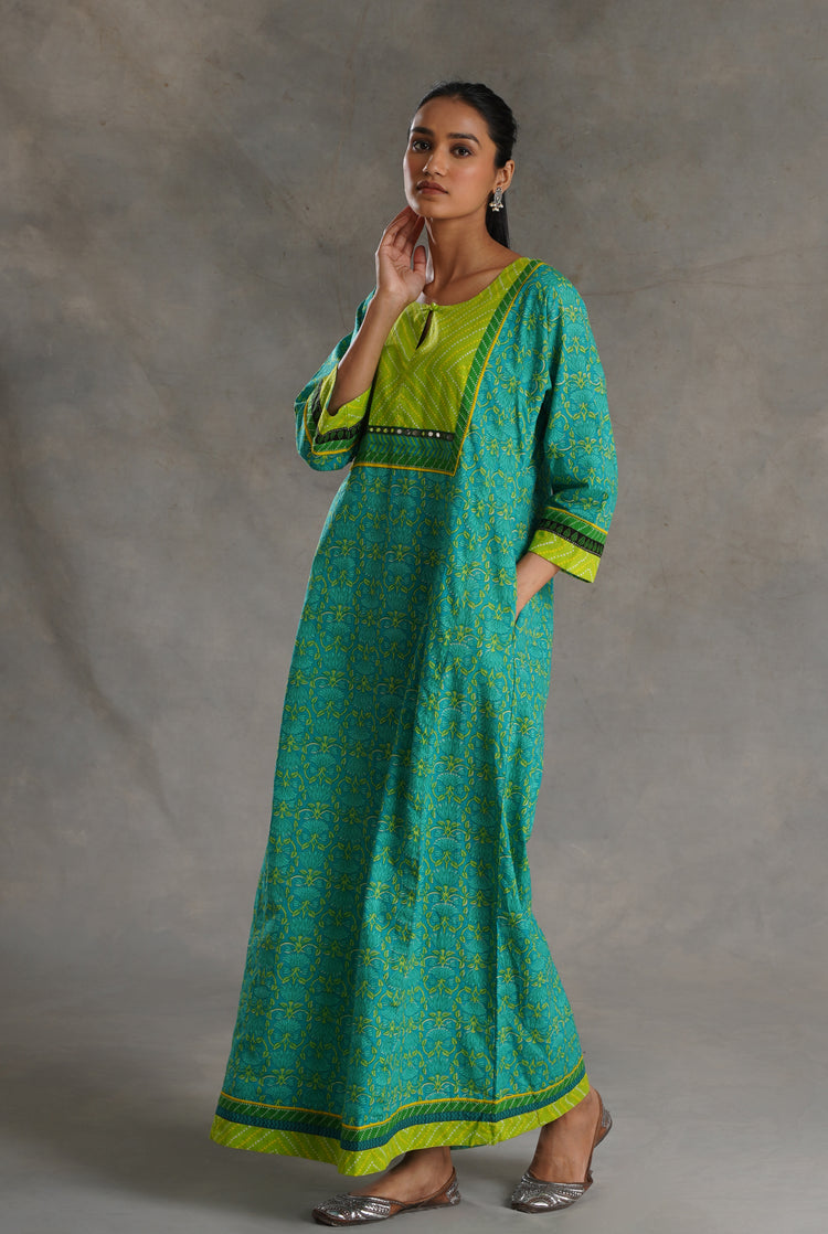 Yoke Caftan Turquoise Parrot Green (7019780538415)
