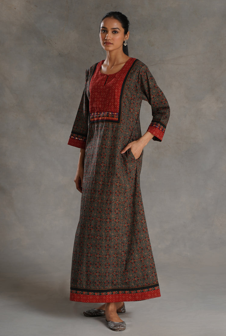 Yoke Caftan Bottle Green Rust (7019778834479)
