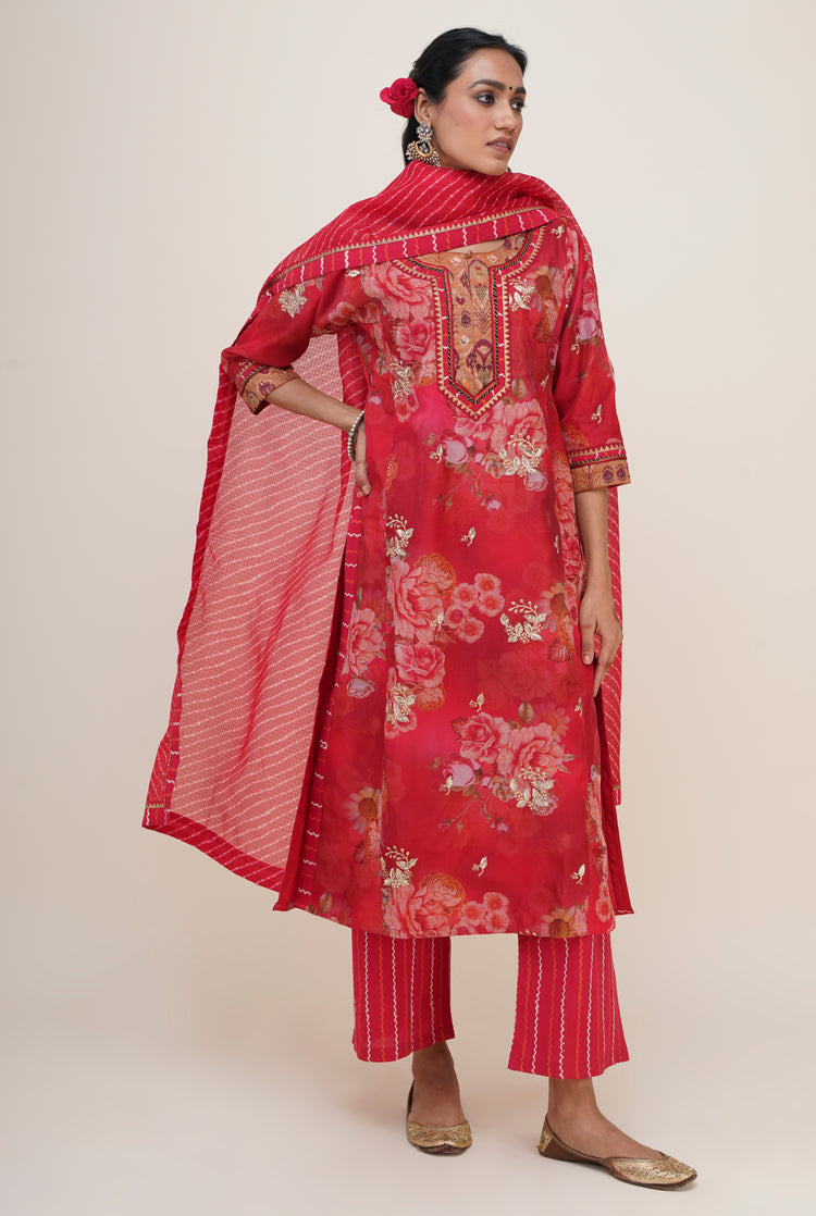 Rozana Embroidered Kurta Red (6777736003631)