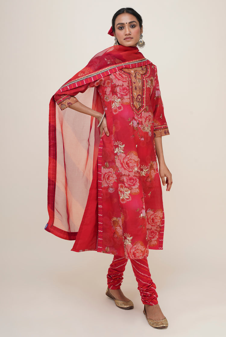 Rozana Embroidered Kurta Red (6777736003631)