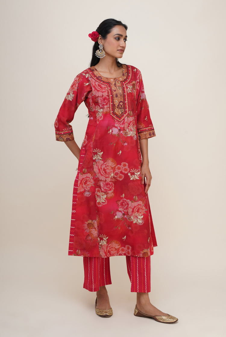 Rozana Embroidered Kurta Red (6777736003631)